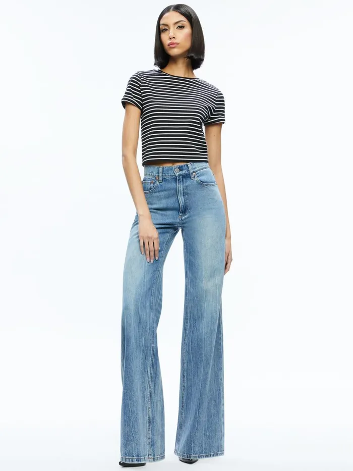 Tops Women Alice Olivia CINDY CLASSIC CROPPED TEE Blackoff White Stripe