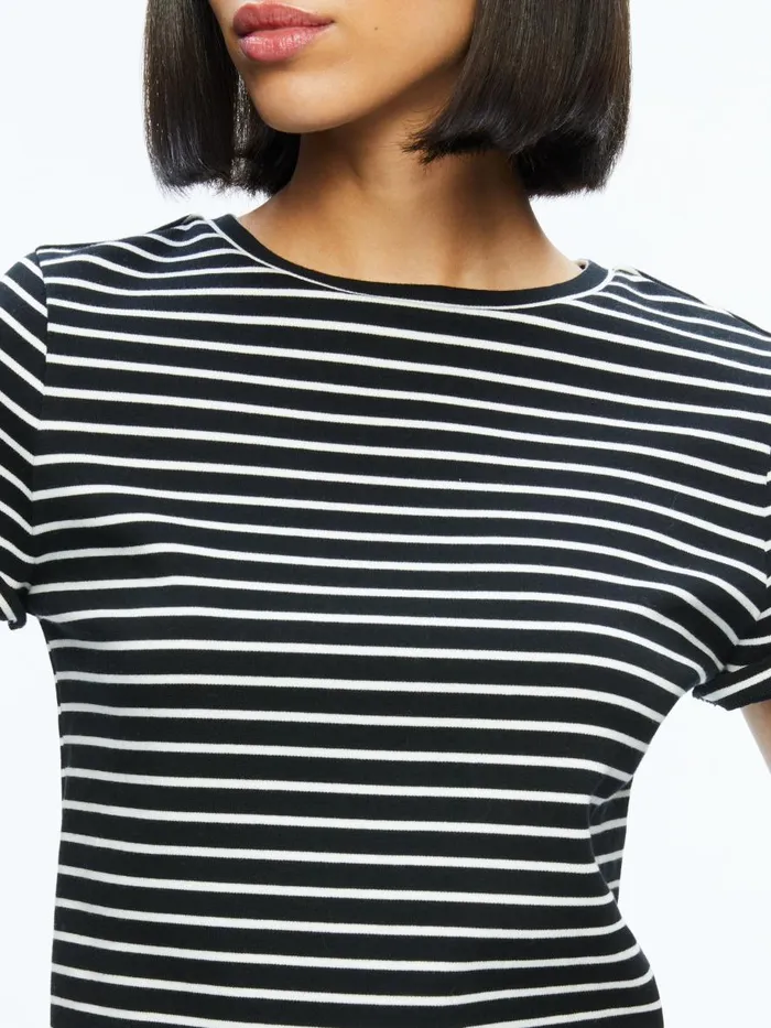 Tops Women Alice Olivia CINDY CLASSIC CROPPED TEE Blackoff White Stripe