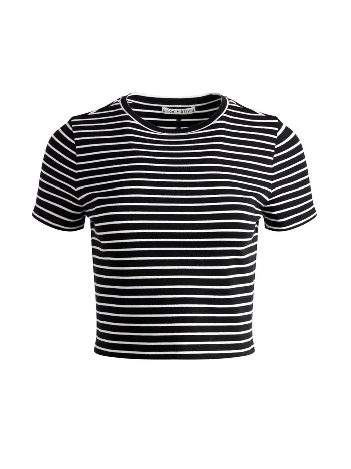 Tops Women Alice Olivia CINDY CLASSIC CROPPED TEE Blackoff White Stripe
