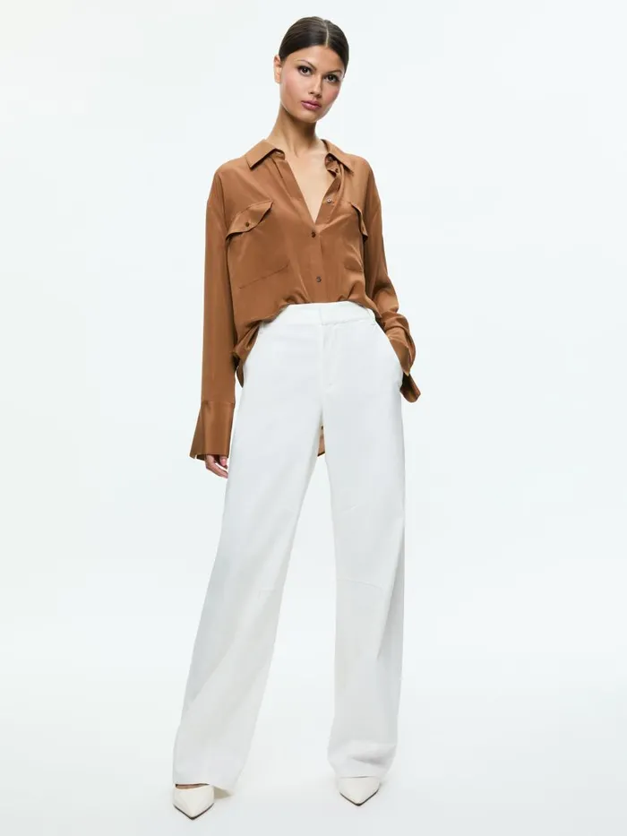 Tops Women Alice Olivia FINELY OVERSIZED UTILITY SHIRT Camel
