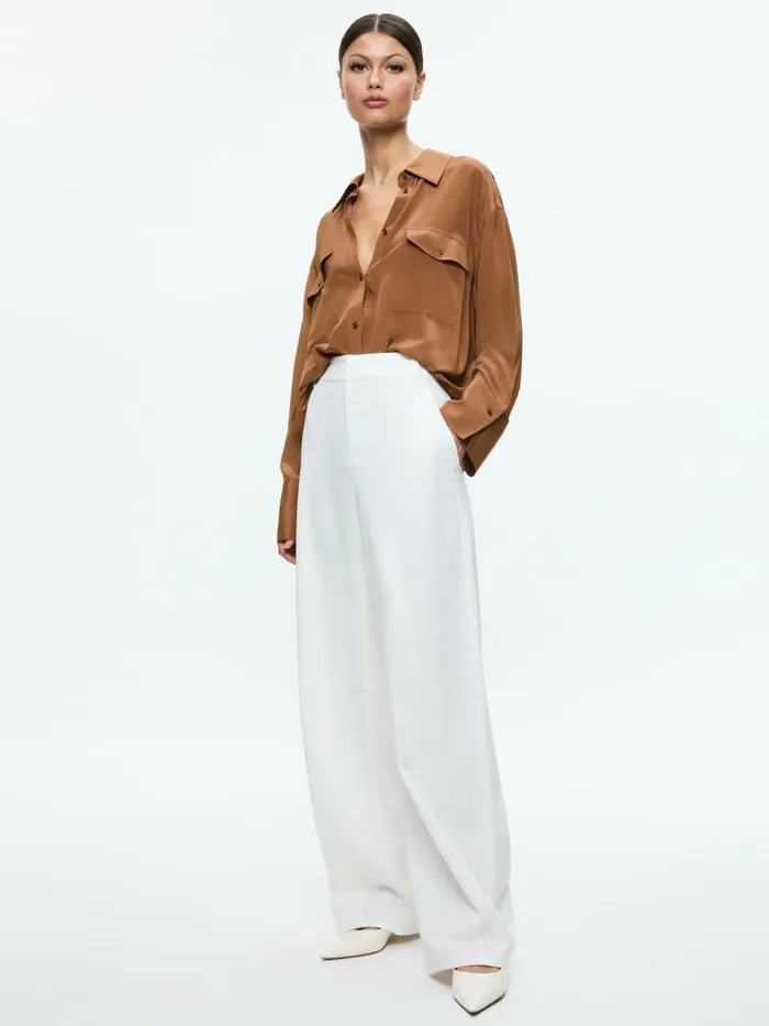 Tops Women Alice Olivia FINELY OVERSIZED UTILITY SHIRT Camel