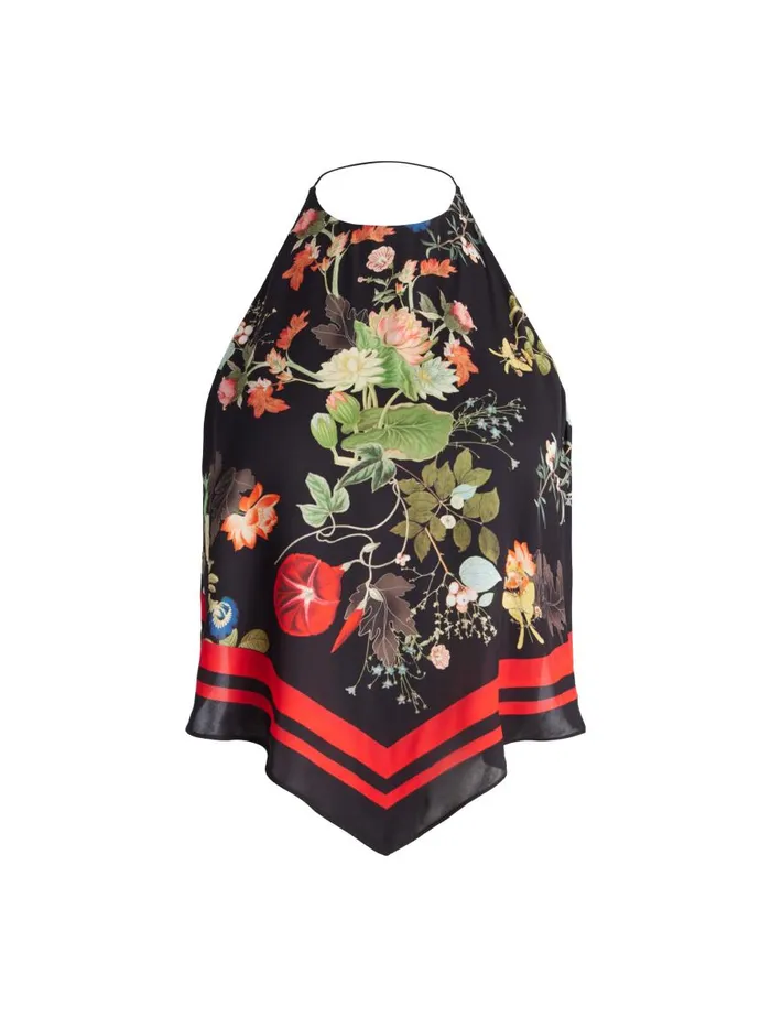 Tops Women Alice Olivia FRENCHIE HANDKERCHIEF HALTER TOP Blush Kiss Black