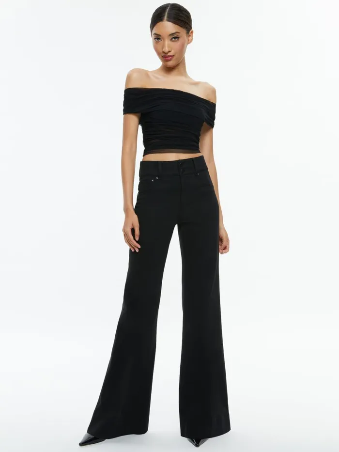 Tops Women Alice Olivia ISADOLA OVER THE SHOULDER RUCHED TOP Black