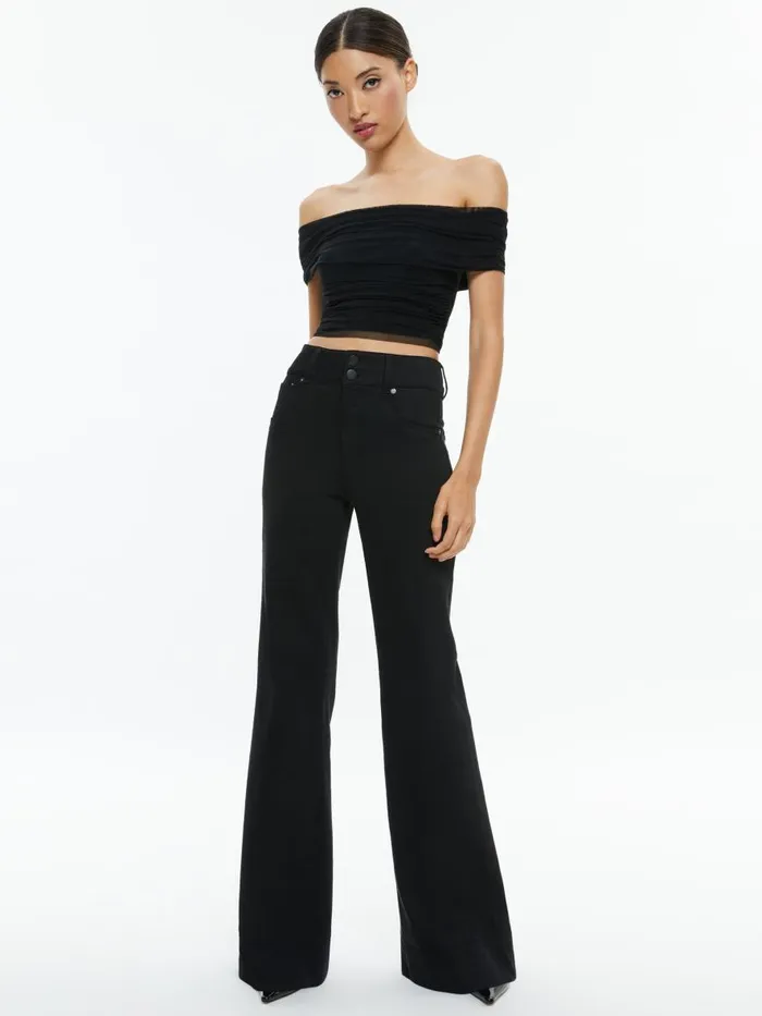 Tops Women Alice Olivia ISADOLA OVER THE SHOULDER RUCHED TOP Black