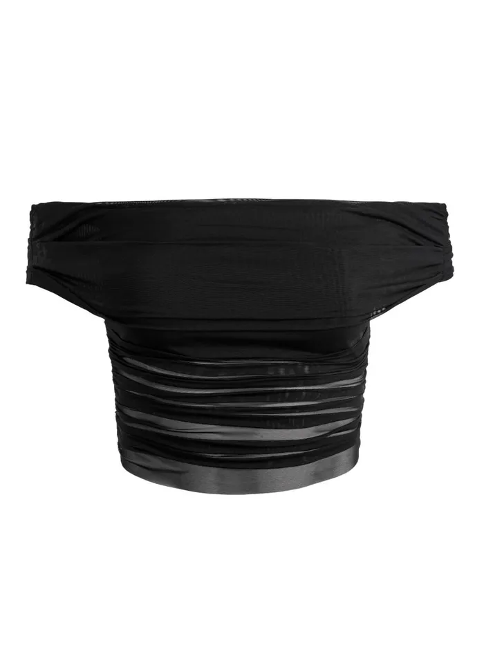 Tops Women Alice Olivia ISADOLA OVER THE SHOULDER RUCHED TOP Black