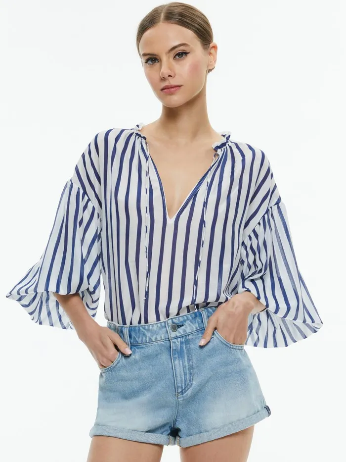 Tops Women Alice Olivia JULIUS STRIPED BLOUSE Admiral Stripe Indigo