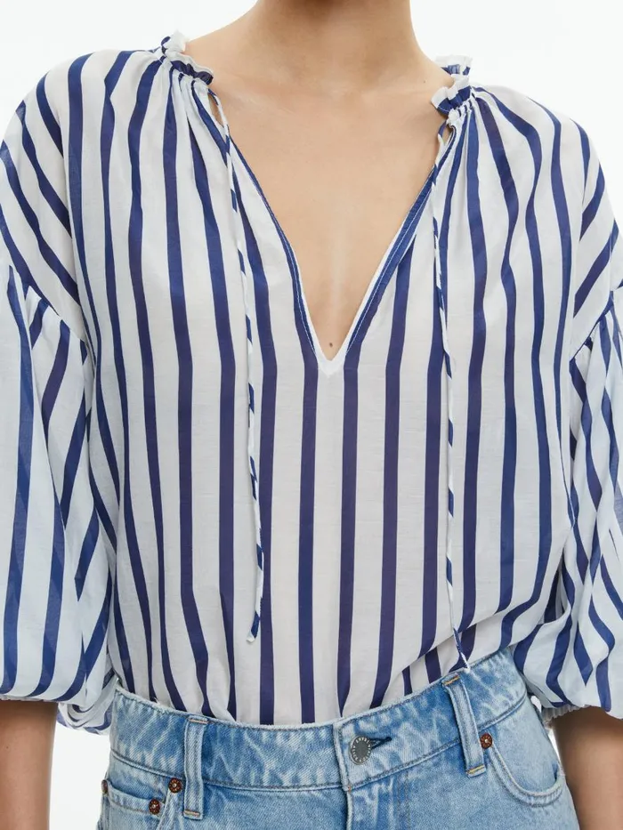 Tops Women Alice Olivia JULIUS STRIPED BLOUSE Admiral Stripe Indigo