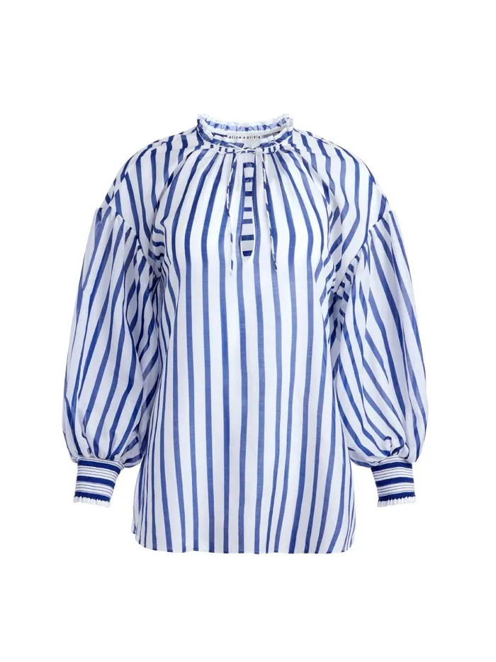 Tops Women Alice Olivia JULIUS STRIPED BLOUSE Admiral Stripe Indigo