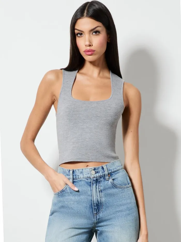 Tops Women Alice Olivia KERIA CURVED NECK TANK Medium Heather Grey