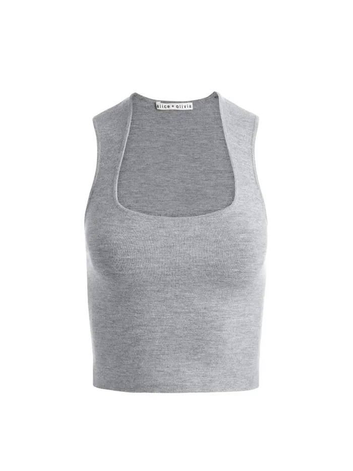 Tops Women Alice Olivia KERIA CURVED NECK TANK Medium Heather Grey