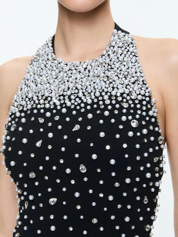 Tops Women Alice Olivia KIESHA EMBELLISHED HALTER CROPPED TOP Blacksilver