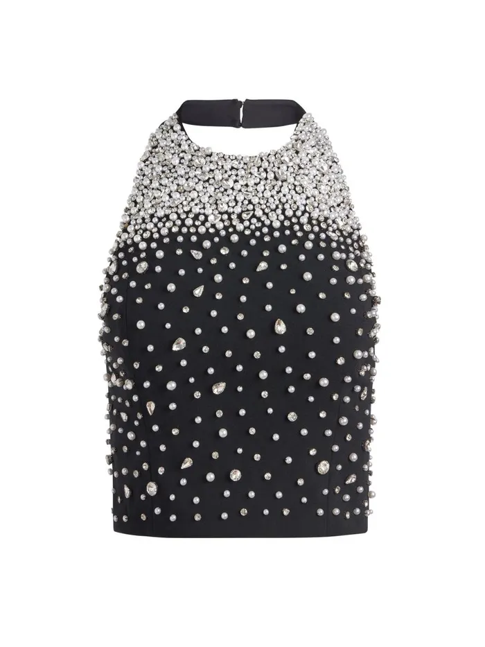 Tops Women Alice Olivia KIESHA EMBELLISHED HALTER CROPPED TOP Blacksilver