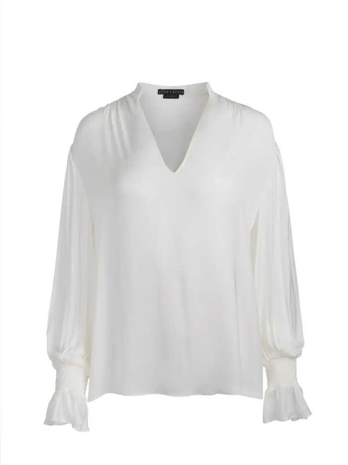 Tops Women Alice Olivia ONICA COLLARED BLOUSE Off White