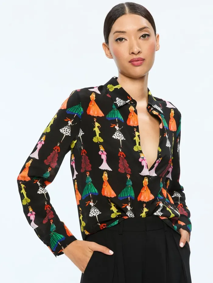 Tops Women Alice Olivia WILLA STACEFACE PLACKET TOP A Summer Day