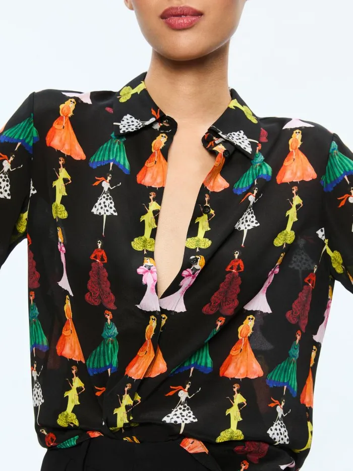 Tops Women Alice Olivia WILLA STACEFACE PLACKET TOP A Summer Day