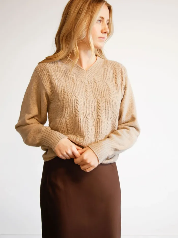 Tops Women Lindsey Cable Pullover Sweater Taupe Able