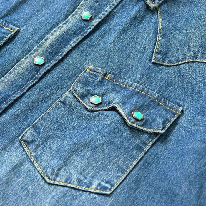 Turquoise Snap Western Denim Shirt Blue Men Stetson Western Shirts