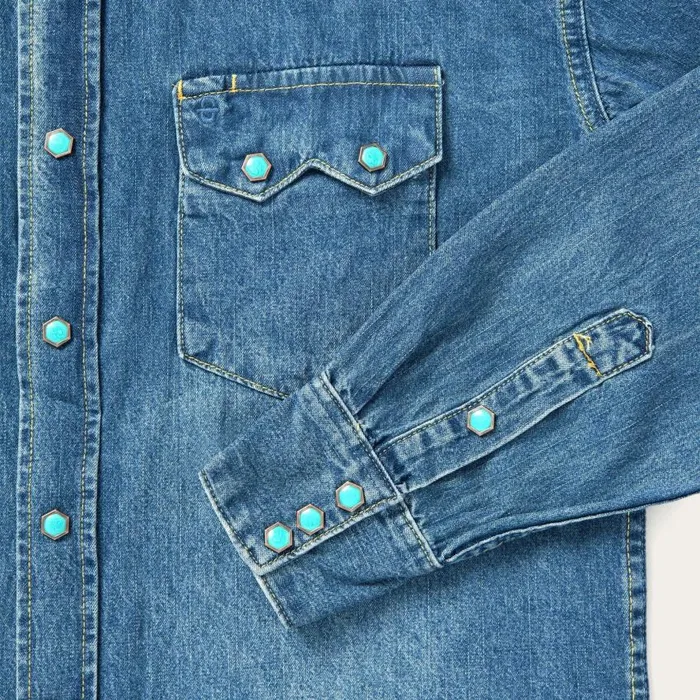 Turquoise Snap Western Denim Shirt Blue Men Stetson Western Shirts