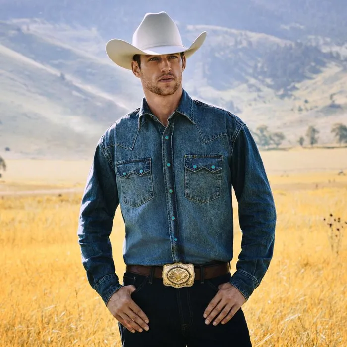 Turquoise Snap Western Denim Shirt Blue Men Stetson Western Shirts