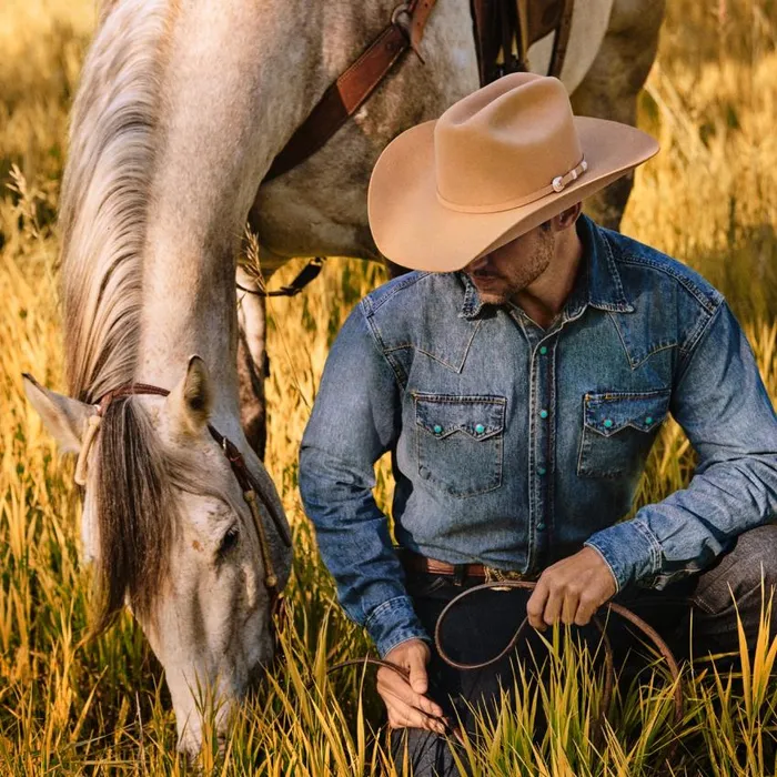 Turquoise Snap Western Denim Shirt Blue Men Stetson Western Shirts