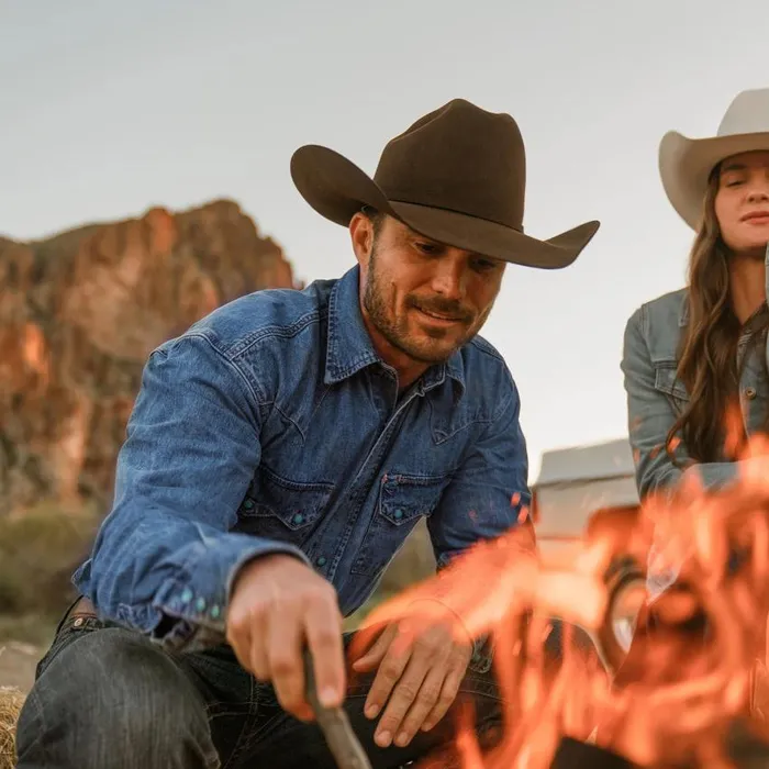 Turquoise Snap Western Denim Shirt Blue Men Stetson Western Shirts