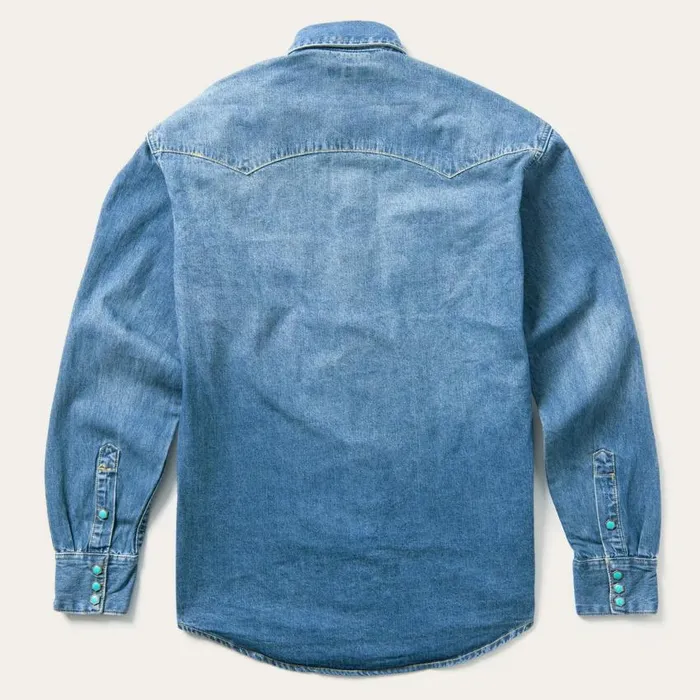 Turquoise Snap Western Denim Shirt Blue Men Stetson Western Shirts