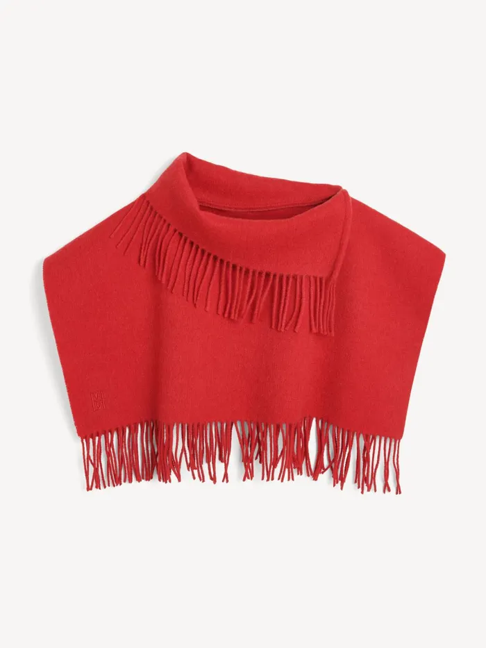 Turtla Wool Fringe Bib Dark Chilli Women By Malene Birger Scarves
