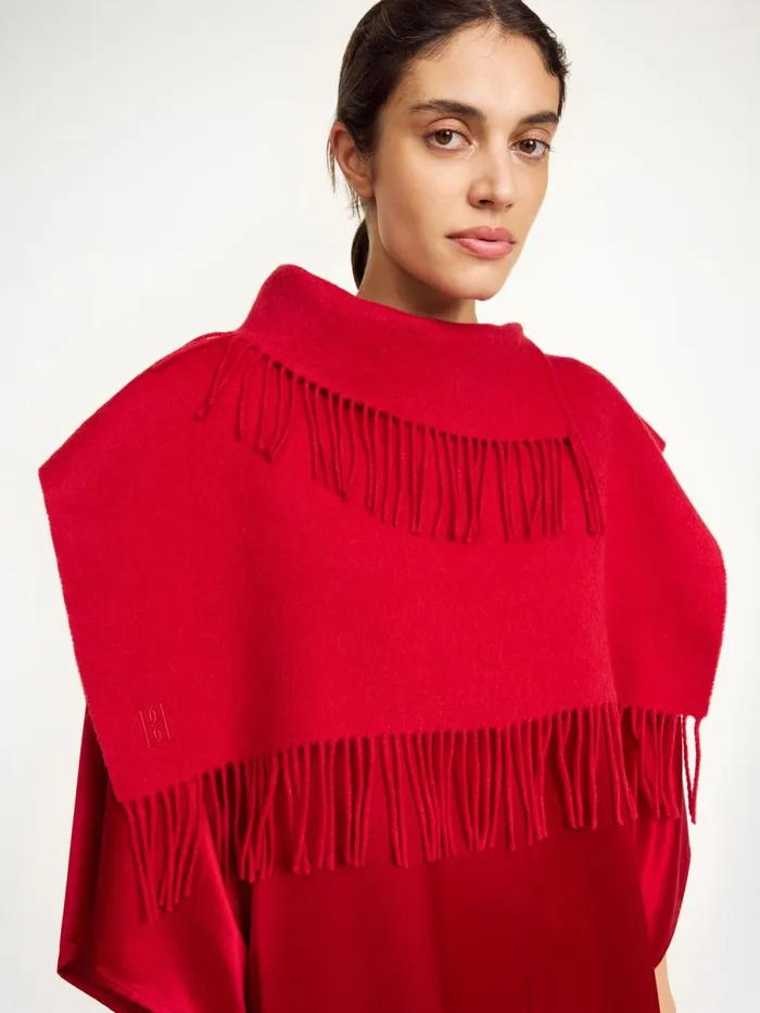 Turtla Wool Fringe Bib Dark Chilli Women By Malene Birger Scarves