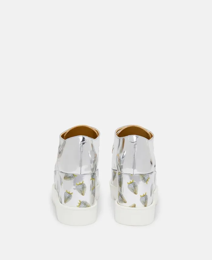 UnisexWomen Shoes Stella McCartney Elyse StrawberryPrint Metallic Platform Shoes Silver Gold