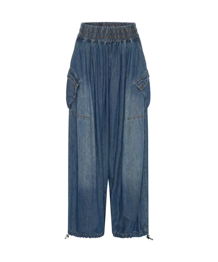 USED BLUE DENIM PARACHUTE PANTS Women One Teaspoon Bottoms USED BLUE DENIM PARACHUTE PANTS Women One Teaspoon Bottoms
