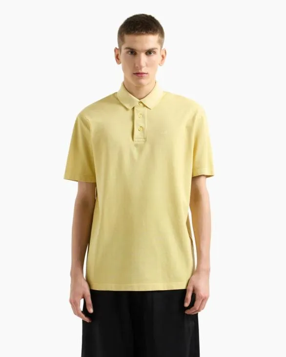 Used Effect Cotton Piquet Polo Yellow Men Armani Polo Shirts Used Effect Cotton Piquet Polo Yellow Men Armani Polo Shirts