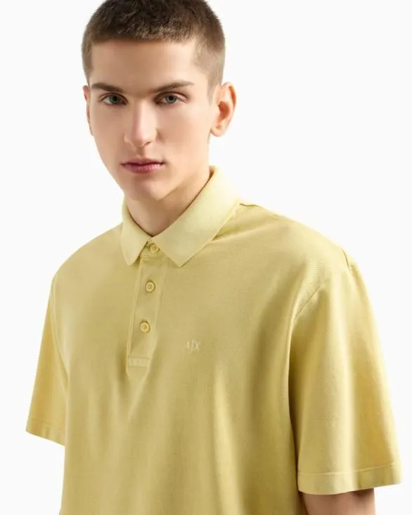 Used Effect Cotton Piquet Polo Yellow Men Armani Polo Shirts Used Effect Cotton Piquet Polo Yellow Men Armani Polo Shirts
