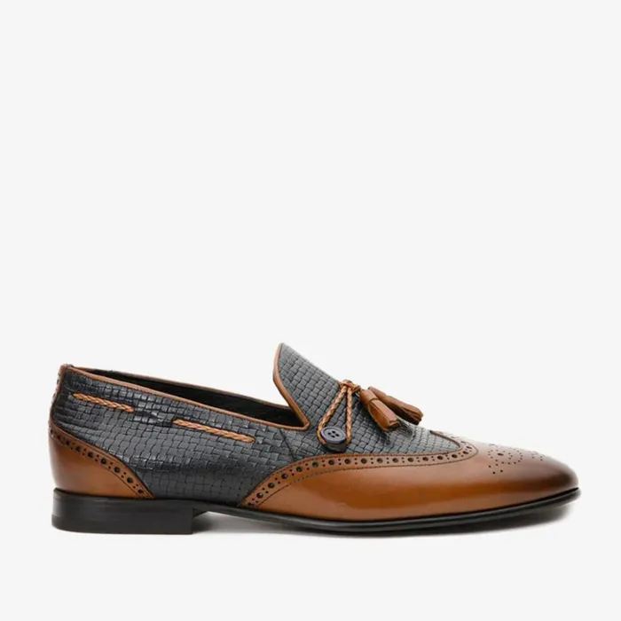Vinci Leather Dress Shoes The Istanbul Tan and Navy Blue Leather Tassel Loafer Shoe 8211 Men Vinci Leather Dress Shoes The Istanbul Tan and Navy Blue Leather Tassel Loafer Shoe 8211 Men