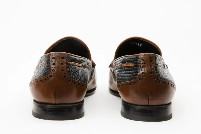 Vinci Leather Dress Shoes The Istanbul Tan and Navy Blue Leather Tassel Loafer Shoe 8211 Men
