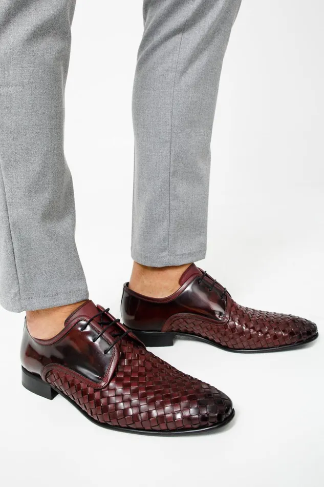 Vinci Leather Dress Shoes The Safaga Burgundy Woven Derby Shoe 8211 Men