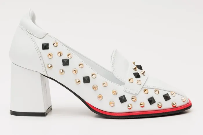 Vinci Leather Heels The Infanta White Spike Leather Block Heel Pump Shoe 8211 Women