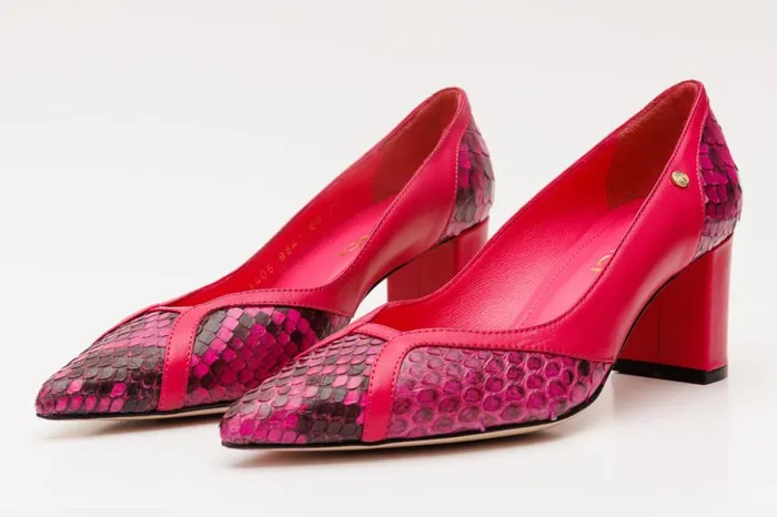 Vinci Leather Heels The Toskana Fuchsia Pythn Leather Block Heel Pump Shoe 8211 Women