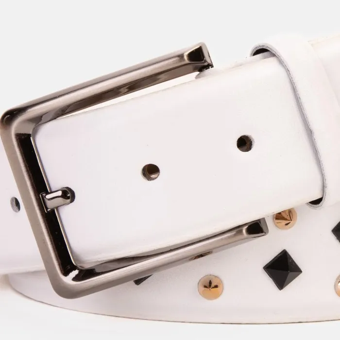 Vinci Leather Leather Belts The Infanta White Spike Leather Belt 8211 Men