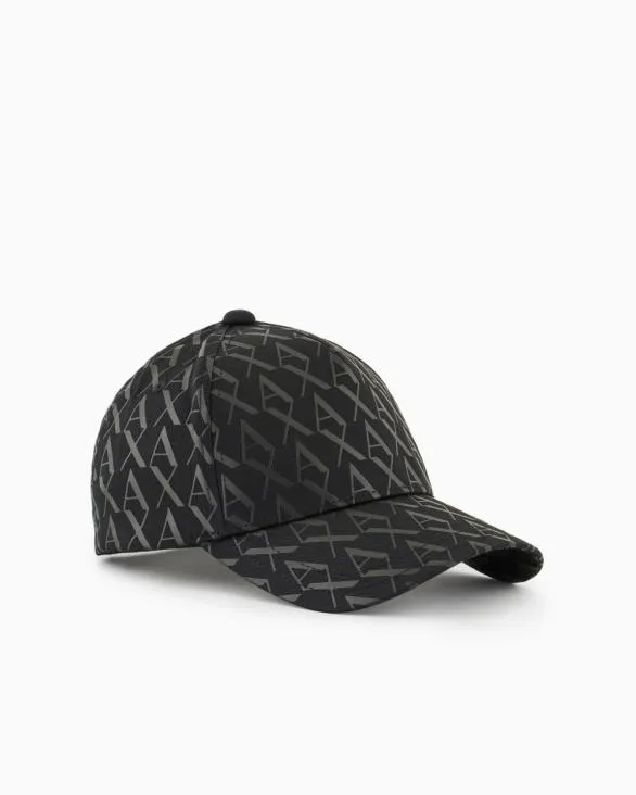 Visor Cap With Allover Logo Black Men Armani Hats And Gloves