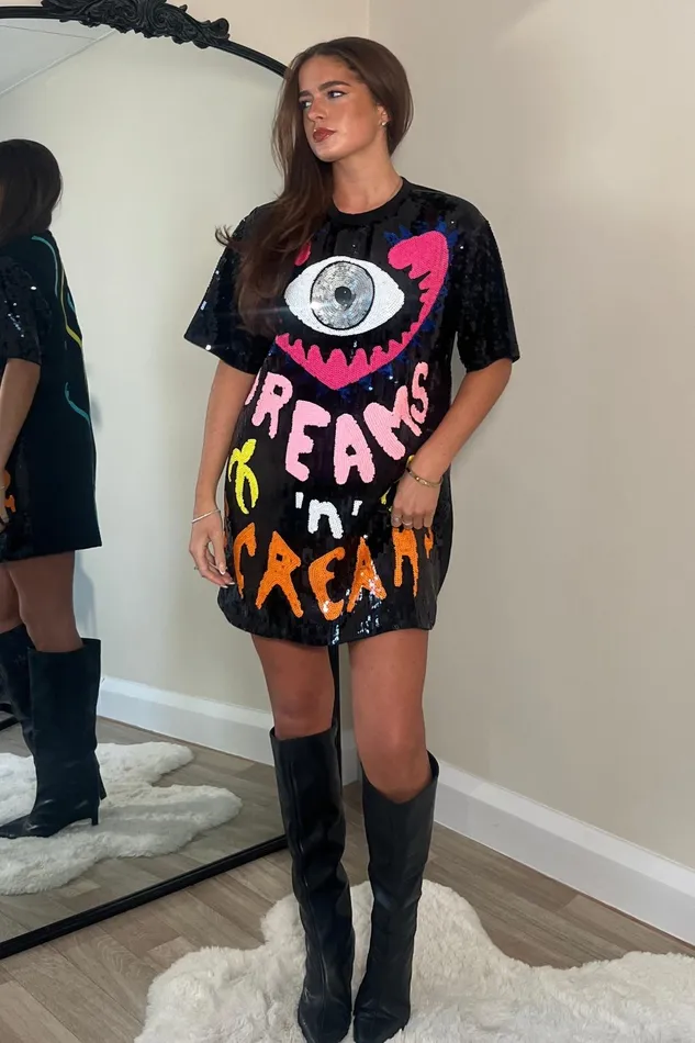 Wild Dreams 8211 Black Multi Sequin Mini TShirt Dress Women Girl In Mind Mini Dresses Wild Dreams 8211 Black Multi Sequin Mini TShirt Dress Women Girl In Mind Mini Dresses
