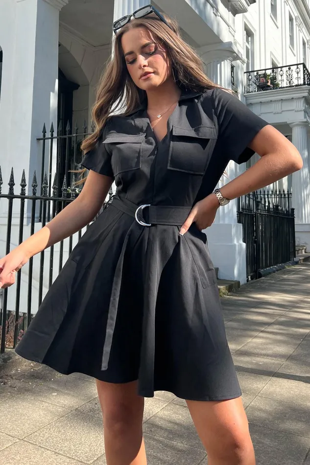 Willa Black Military Style Dress Women Girl In Mind Skater Dresses