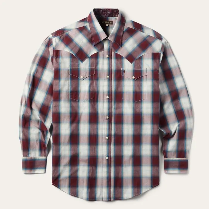 Wine Plaid Shirt Wine Men Stetson Western Shirts