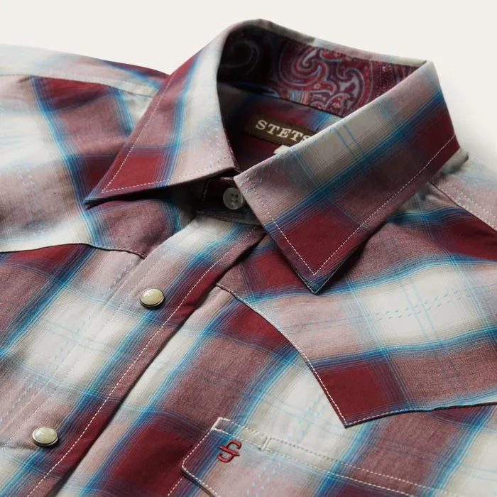 Wine Plaid Shirt Wine Men Stetson Western Shirts