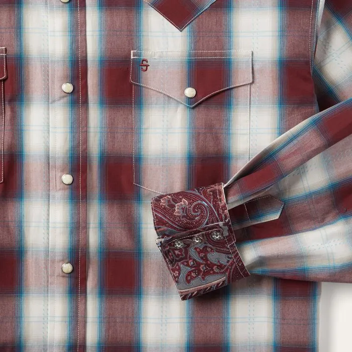 Wine Plaid Shirt Wine Men Stetson Western Shirts