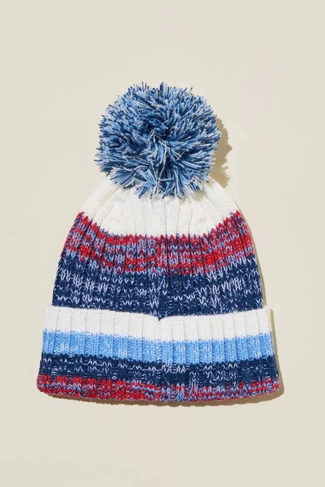 Winter Striped Knit Beanie Blue Multi Stripe GirlsBoys Cotton On Hats and Beanies