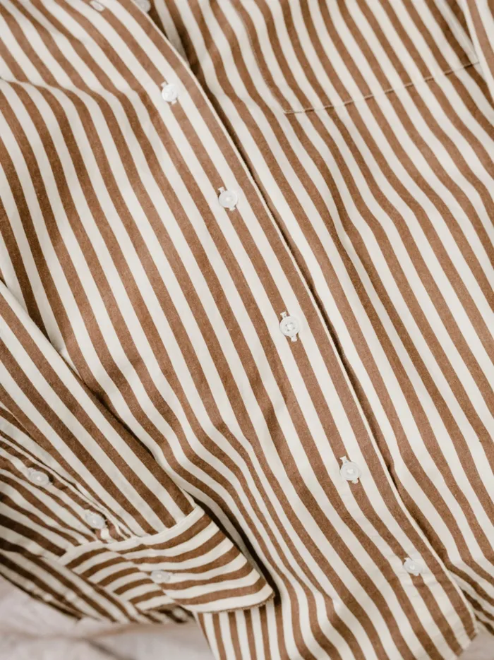 Women Able Sophia Button Down Shirt Brown Cabana Stripe Tops