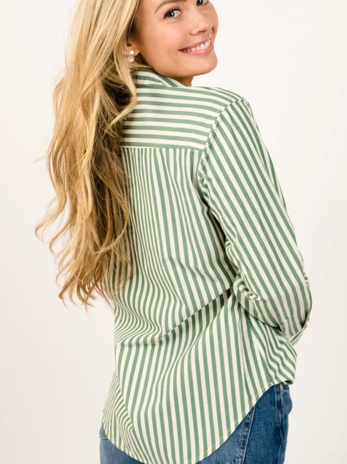 Women Able Sophia Button Down Shirt Brown Cabana Stripe Tops