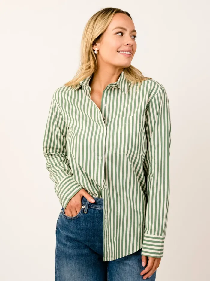 Women Able Sophia Button Down Shirt Brown Cabana Stripe Tops