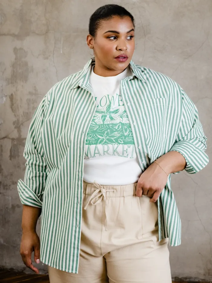 Women Able Sophia Button Down Shirt Brown Cabana Stripe Tops