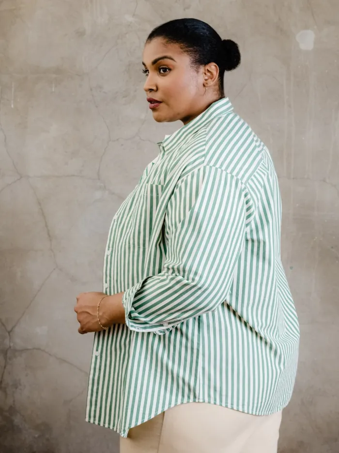 Women Able Sophia Button Down Shirt Brown Cabana Stripe Tops